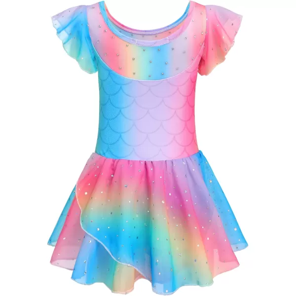 Zaclotre Girls Ballet Leotards Ruffle Sleeve Sparkle Dance Leotard Toddler Ballerina Dress OutfitsRainbow Mermaid