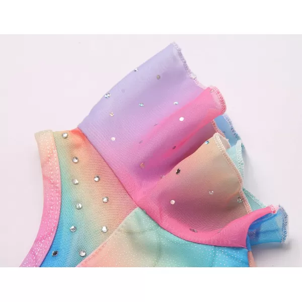 Zaclotre Girls Ballet Leotards Ruffle Sleeve Sparkle Dance Leotard Toddler Ballerina Dress OutfitsRainbow Mermaid