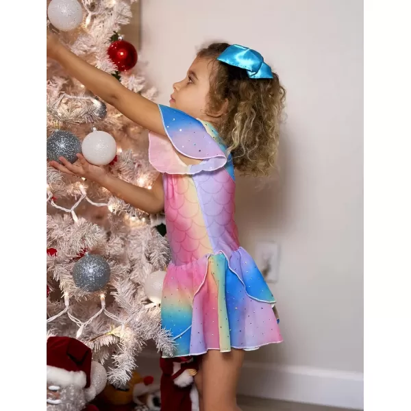 Zaclotre Girls Ballet Leotards Ruffle Sleeve Sparkle Dance Leotard Toddler Ballerina Dress OutfitsRainbow Mermaid