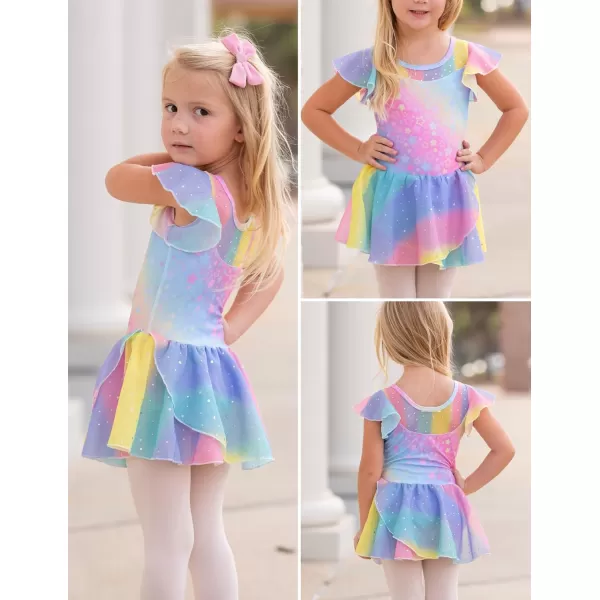 Zaclotre Girls Ballet Leotards Ruffle Sleeve Sparkle Dance Leotard Toddler Ballerina Dress OutfitsRainbow Star