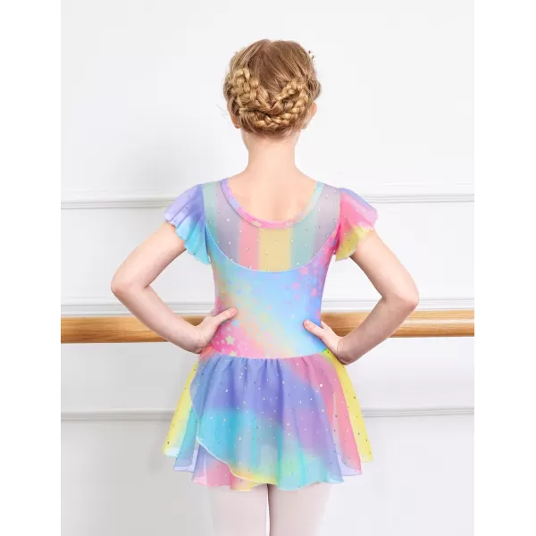 Zaclotre Girls Ballet Leotards Ruffle Sleeve Sparkle Dance Leotard Toddler Ballerina Dress OutfitsRainbow Star