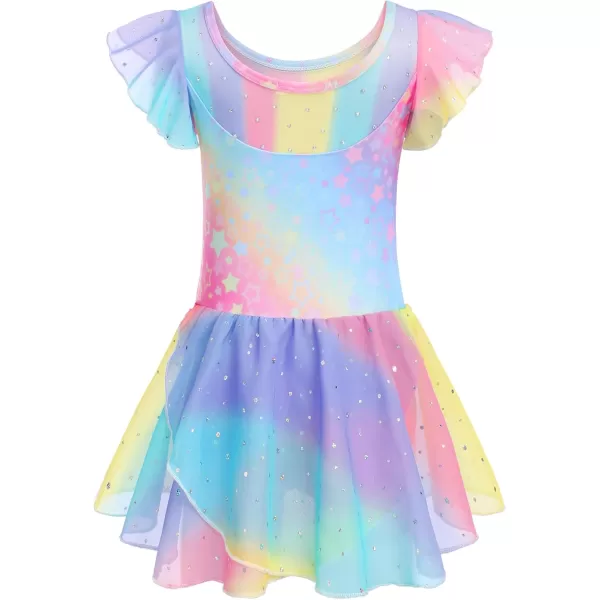 Zaclotre Girls Ballet Leotards Ruffle Sleeve Sparkle Dance Leotard Toddler Ballerina Dress OutfitsRainbow Star