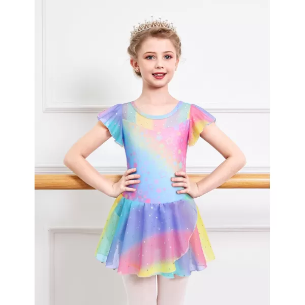 Zaclotre Girls Ballet Leotards Ruffle Sleeve Sparkle Dance Leotard Toddler Ballerina Dress OutfitsRainbow Star