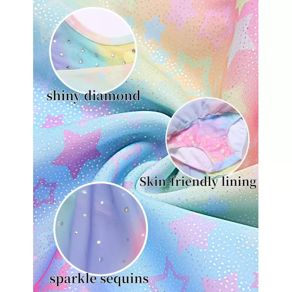 Zaclotre Girls Ballet Leotards Ruffle Sleeve Sparkle Dance Leotard Toddler Ballerina Dress OutfitsRainbow Star
