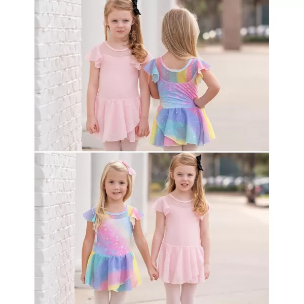 Zaclotre Girls Ballet Leotards Ruffle Sleeve Sparkle Dance Leotard Toddler Ballerina Dress OutfitsRainbow Star