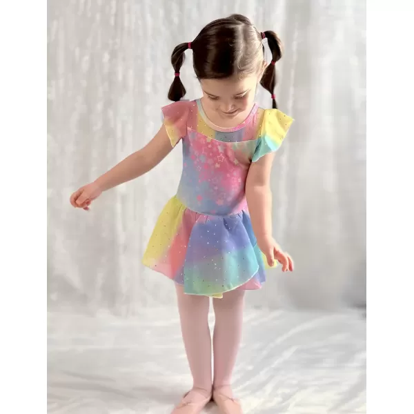 Zaclotre Girls Ballet Leotards Ruffle Sleeve Sparkle Dance Leotard Toddler Ballerina Dress OutfitsRainbow Star