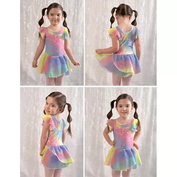 Zaclotre Girls Ballet Leotards Ruffle Sleeve Sparkle Dance Leotard Toddler Ballerina Dress OutfitsRainbow Star