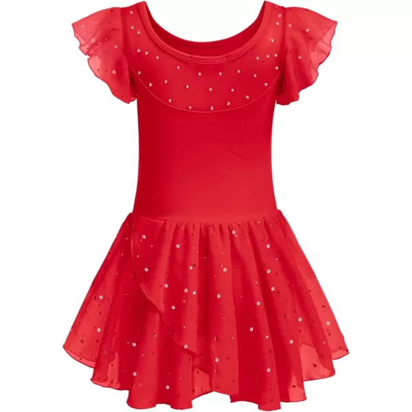 Zaclotre Girls Ballet Leotards Ruffle Sleeve Sparkle Dance Leotard Toddler Ballerina Dress OutfitsRed