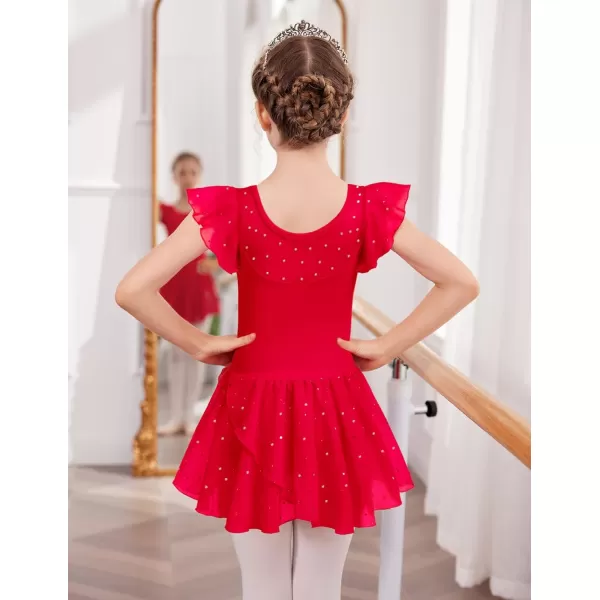 Zaclotre Girls Ballet Leotards Ruffle Sleeve Sparkle Dance Leotard Toddler Ballerina Dress OutfitsRed