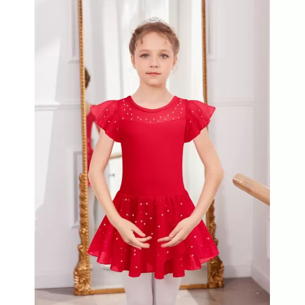 Zaclotre Girls Ballet Leotards Ruffle Sleeve Sparkle Dance Leotard Toddler Ballerina Dress OutfitsRed