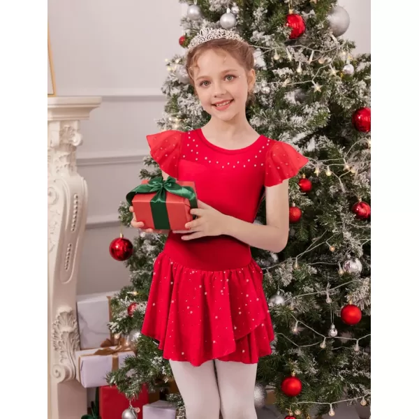 Zaclotre Girls Ballet Leotards Ruffle Sleeve Sparkle Dance Leotard Toddler Ballerina Dress OutfitsRed