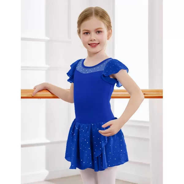 Zaclotre Girls Ballet Leotards Ruffle Sleeve Sparkle Dance Leotard Toddler Ballerina Dress OutfitsRoyal Blue