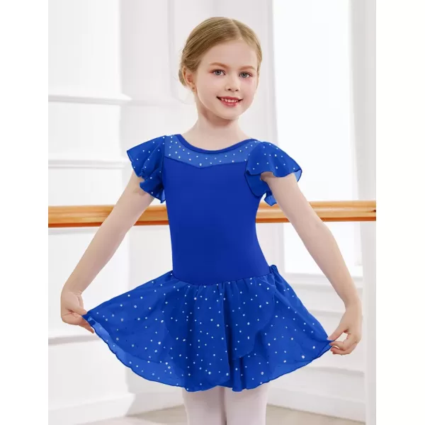 Zaclotre Girls Ballet Leotards Ruffle Sleeve Sparkle Dance Leotard Toddler Ballerina Dress OutfitsRoyal Blue