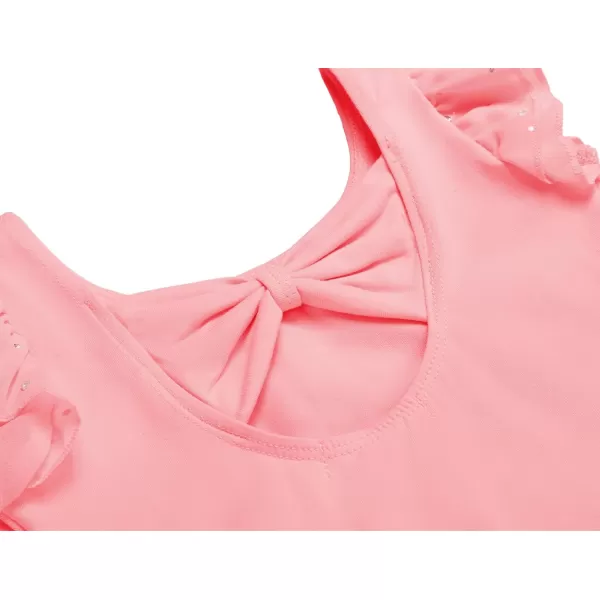 Zaclotre Girls Ballet Leotards Toddler Ruffle Sleeve Bow Back Dance Outfits Leotard with Removable Shinny Skirt ComboDark Pink