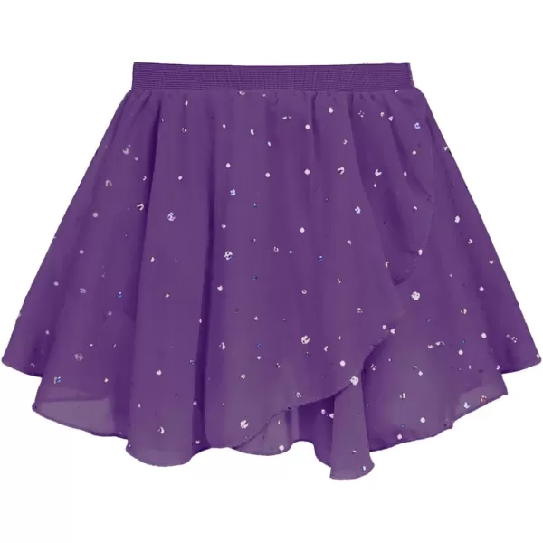 Zaclotre Girls Ballet Leotards Toddler Ruffle Sleeve Bow Back Dance Outfits Leotard with Removable Shinny Skirt ComboDark Purple