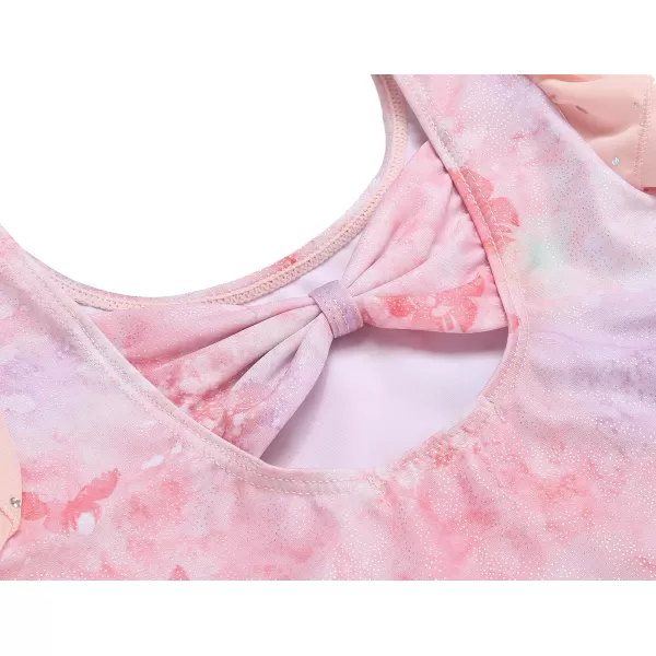 Zaclotre Girls Ballet Leotards Toddler Ruffle Sleeve Bow Back Dance Outfits Leotard with Removable Shinny Skirt ComboPink Tie Dye