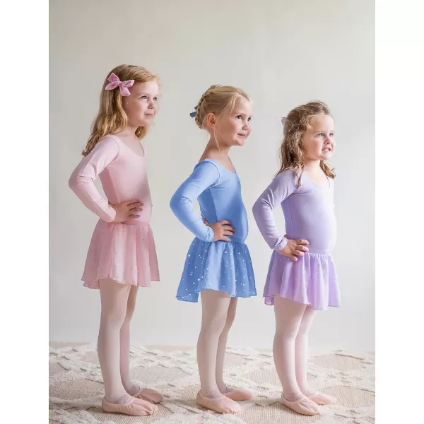 Zaclotre Girls Ballet Leotards with Shinny Skirts Long Sleeve Crisscross Back Dance Dress OutfitsBlue