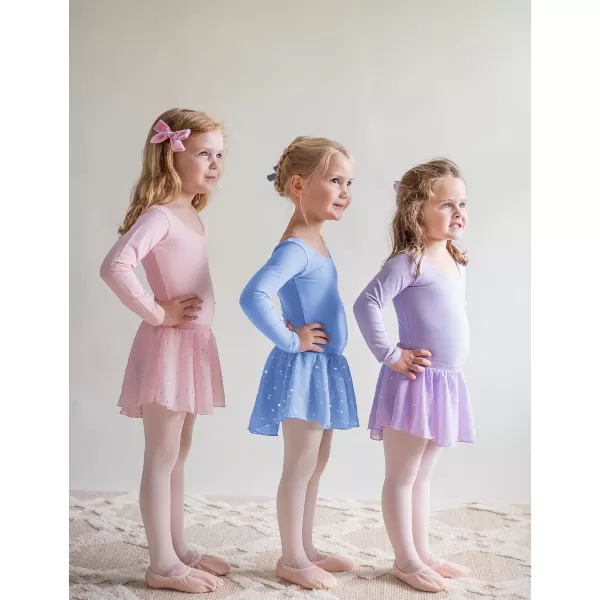 Zaclotre Girls Ballet Leotards with Shinny Skirts Long Sleeve Crisscross Back Dance Dress OutfitsLilac