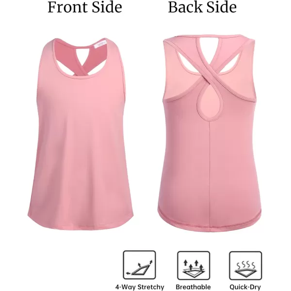 Zaclotre Girls Cross Back Hollow Tank Tops for Sports Workout Racerback Sleeveless Athletic ShirtsPink