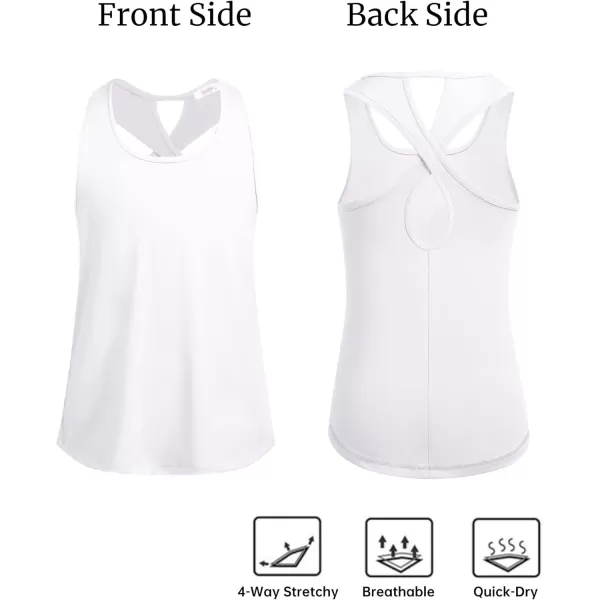 Zaclotre Girls Cross Back Hollow Tank Tops for Sports Workout Racerback Sleeveless Athletic ShirtsWhite