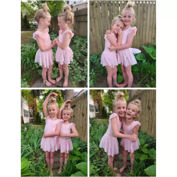 Zaclotre Girls Ruffle Sleeve Ballet Leotards with Skirt Crisscross Back Shiny Dance Leotard Toddler size 311Ballet Pink