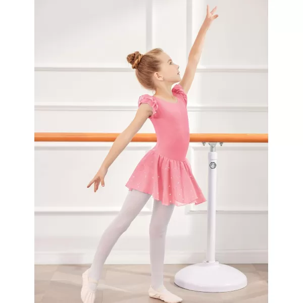 Zaclotre Girls Ruffle Sleeve Ballet Leotards with Skirt Crisscross Back Shiny Dance Leotard Toddler size 311Dark Pink