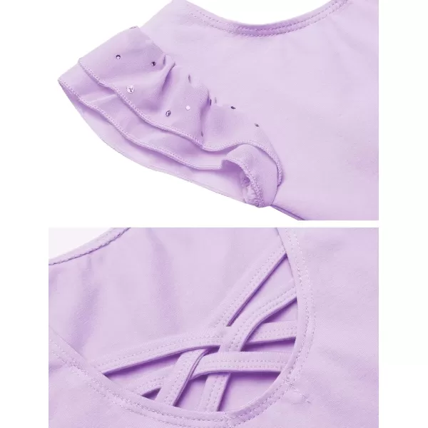 Zaclotre Girls Ruffle Sleeve Ballet Leotards with Skirt Crisscross Back Shiny Dance Leotard Toddler size 311Lilac