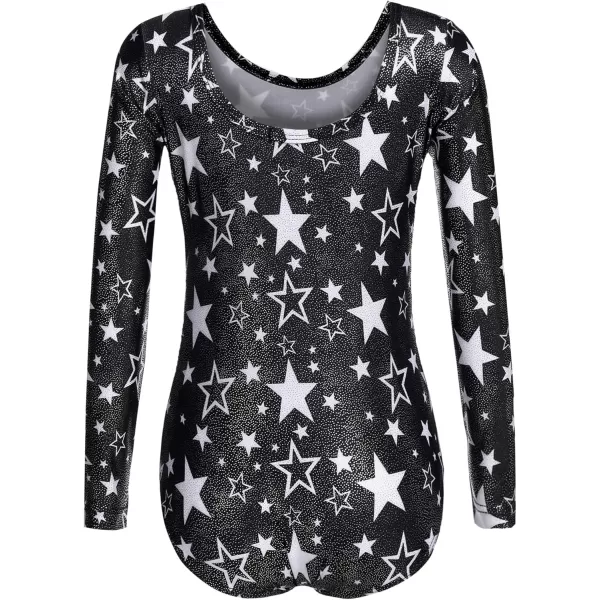 Zaclotre Girls Sparkling Stars Gymnastics Long Sleeve Leotards for Patriotic USA KidsBlackStar Print