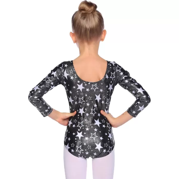 Zaclotre Girls Sparkling Stars Gymnastics Long Sleeve Leotards for Patriotic USA KidsBlackStar Print