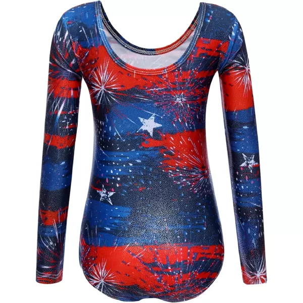 Zaclotre Girls Sparkling Stars Gymnastics Long Sleeve Leotards for Patriotic USA KidsFirework