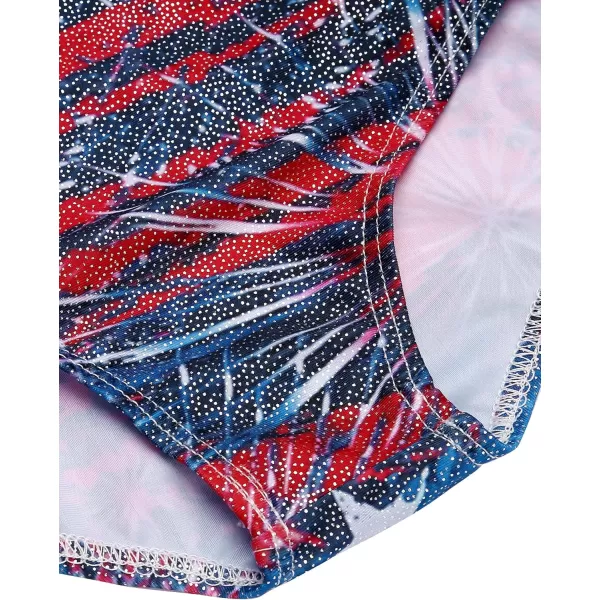 Zaclotre Girls Sparkling Stars Gymnastics Long Sleeve Leotards for Patriotic USA KidsFirework