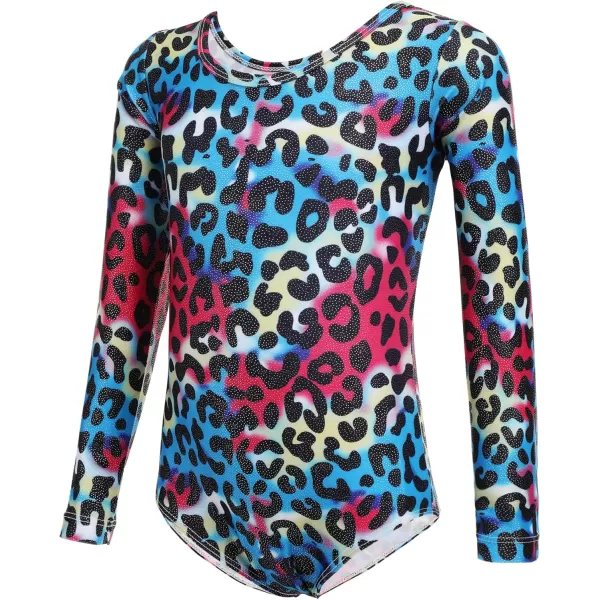 Zaclotre Girls Sparkling Stars Gymnastics Long Sleeve Leotards for Patriotic USA KidsMulticolor Leopard