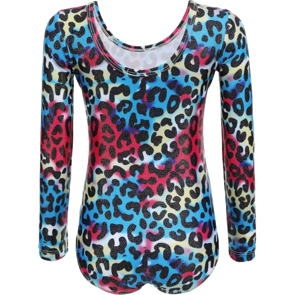 Zaclotre Girls Sparkling Stars Gymnastics Long Sleeve Leotards for Patriotic USA KidsMulticolor Leopard
