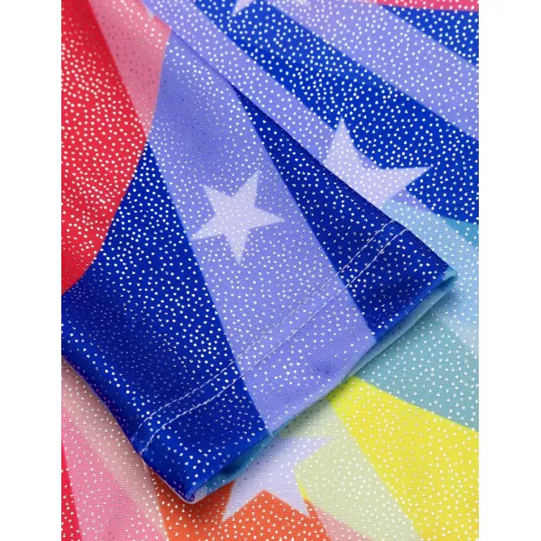 Zaclotre Girls Sparkling Stars Gymnastics Long Sleeve Leotards for Patriotic USA KidsRainbow Stripes