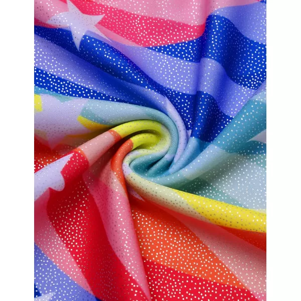 Zaclotre Girls Sparkling Stars Gymnastics Long Sleeve Leotards for Patriotic USA KidsRainbow Stripes