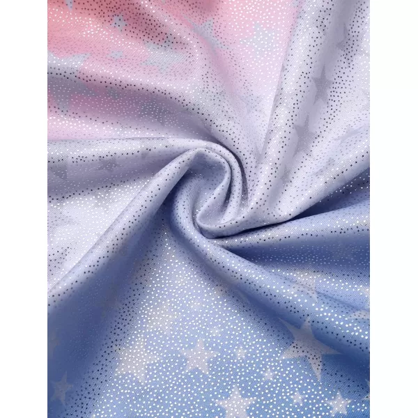 Zaclotre Girls Sparkling Stars Gymnastics Long Sleeve Leotards for Patriotic USA KidsRed and BluePatriotic Star Print