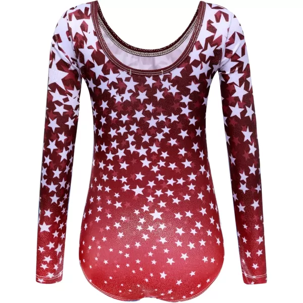 Zaclotre Girls Sparkling Stars Gymnastics Long Sleeve Leotards for Patriotic USA KidsRedStar Print