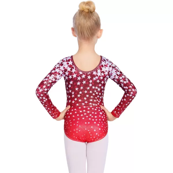 Zaclotre Girls Sparkling Stars Gymnastics Long Sleeve Leotards for Patriotic USA KidsRedStar Print