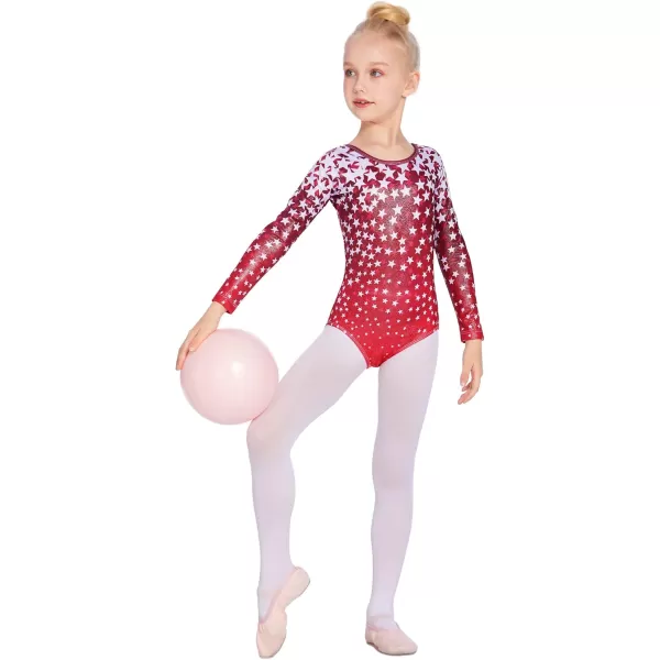 Zaclotre Girls Sparkling Stars Gymnastics Long Sleeve Leotards for Patriotic USA KidsRedStar Print