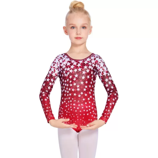 Zaclotre Girls Sparkling Stars Gymnastics Long Sleeve Leotards for Patriotic USA KidsRedStar Print