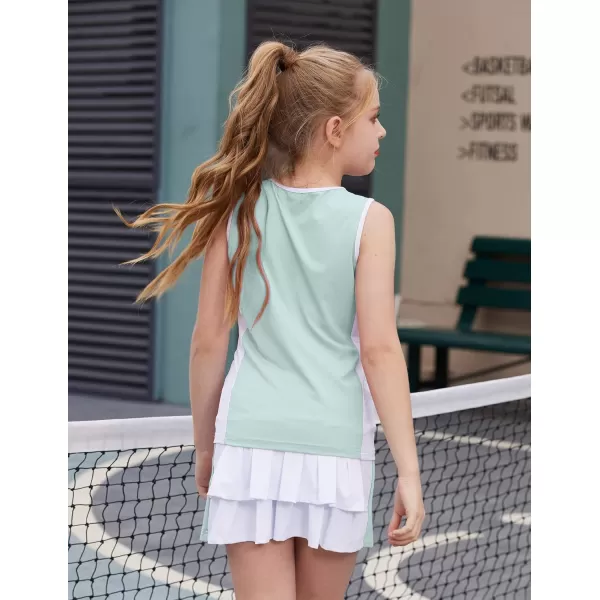 Zaclotre Girls Tennis Golf Dress Outfit Sleeveless Tank Top and Skorts Sets Sport Skirt with ShortsAqua Blue
