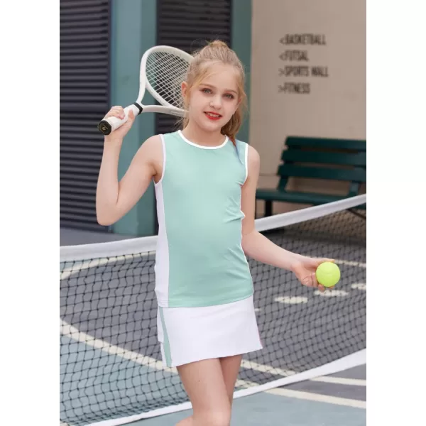 Zaclotre Girls Tennis Golf Dress Outfit Sleeveless Tank Top and Skorts Sets Sport Skirt with ShortsAqua Blue