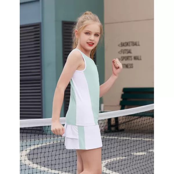 Zaclotre Girls Tennis Golf Dress Outfit Sleeveless Tank Top and Skorts Sets Sport Skirt with ShortsAqua Blue