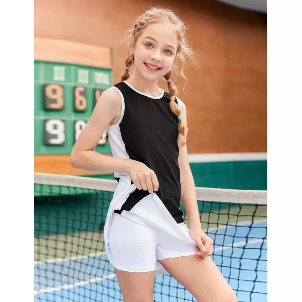 Zaclotre Girls Tennis Golf Dress Outfit Sleeveless Tank Top and Skorts Sets Sport Skirt with ShortsBlack