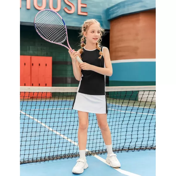 Zaclotre Girls Tennis Golf Dress Outfit Sleeveless Tank Top and Skorts Sets Sport Skirt with ShortsBlack