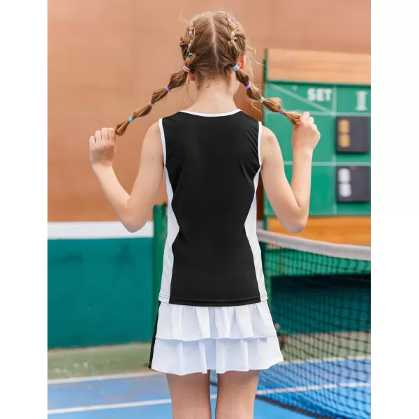 Zaclotre Girls Tennis Golf Dress Outfit Sleeveless Tank Top and Skorts Sets Sport Skirt with ShortsBlack