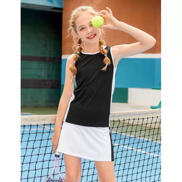 Zaclotre Girls Tennis Golf Dress Outfit Sleeveless Tank Top and Skorts Sets Sport Skirt with ShortsBlack