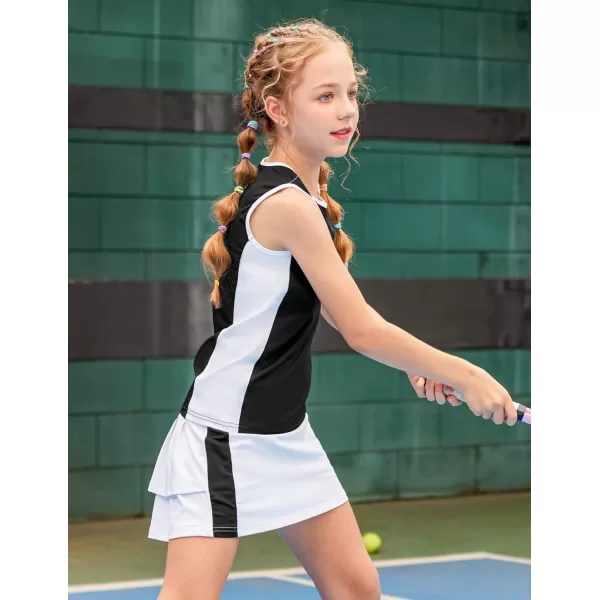 Zaclotre Girls Tennis Golf Dress Outfit Sleeveless Tank Top and Skorts Sets Sport Skirt with ShortsBlack