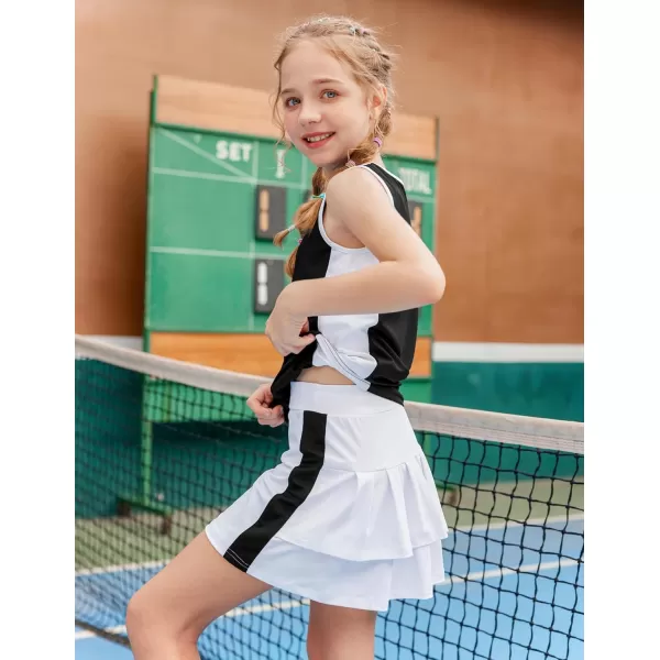 Zaclotre Girls Tennis Golf Dress Outfit Sleeveless Tank Top and Skorts Sets Sport Skirt with ShortsBlack