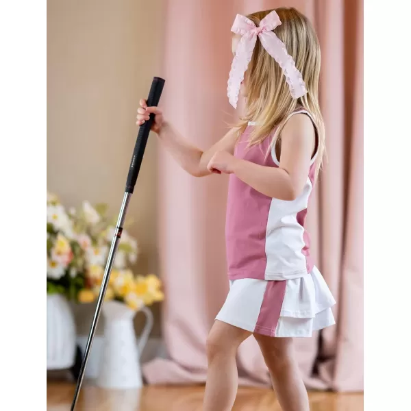 Zaclotre Girls Tennis Golf Dress Outfit Sleeveless Tank Top and Skorts Sets Sport Skirt with ShortsDark Pink